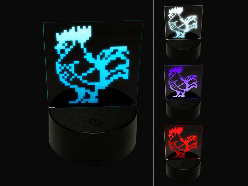 Pixel Rooster Chicken 3D Illusion LED Night Light Sign Nightstand Desk Lamp