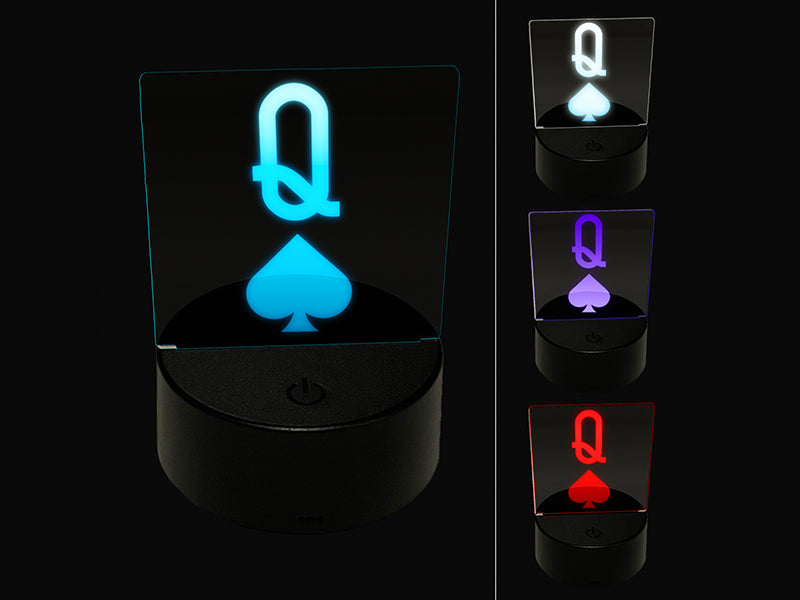 Queen of Spades Card Suit 3D Illusion LED Night Light Sign Nightstand Desk Lamp