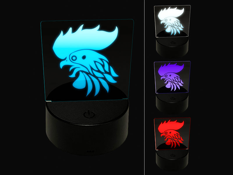 Wild Rooster Head 3D Illusion LED Night Light Sign Nightstand Desk Lamp