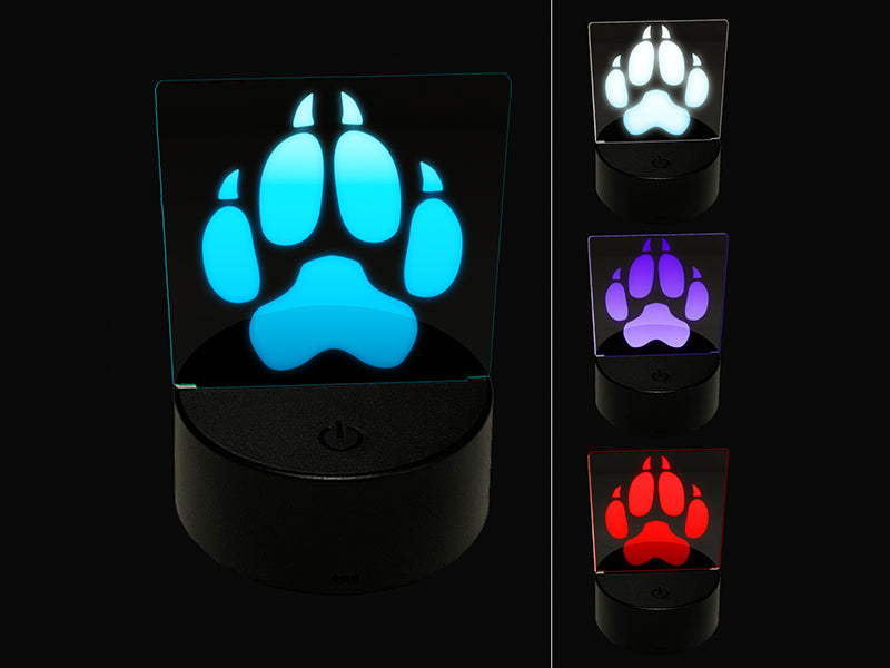 Wolf Coyote Paw Print 3D Illusion LED Night Light Sign Nightstand Desk Lamp