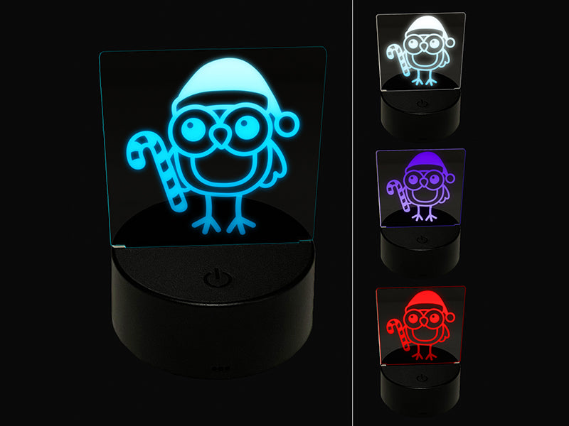 Christmas Owl with Candy Cane 3D Illusion LED Night Light Sign Nightstand Desk Lamp