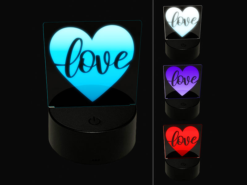 Love Script in Heart 3D Illusion LED Night Light Sign Nightstand Desk Lamp