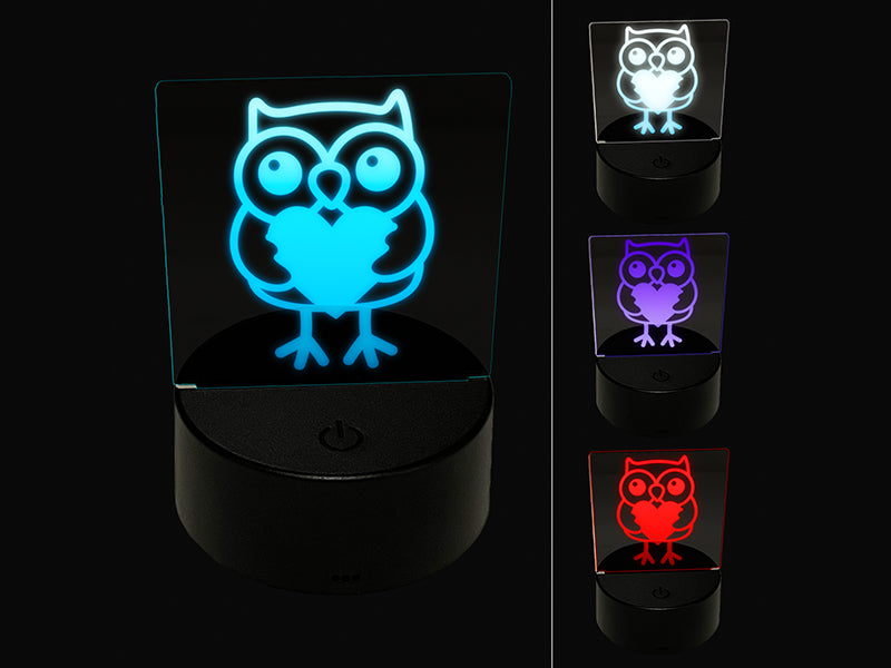 Owl Holding Heart 3D Illusion LED Night Light Sign Nightstand Desk Lamp
