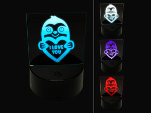 Sloth I Love You 3D Illusion LED Night Light Sign Nightstand Desk Lamp