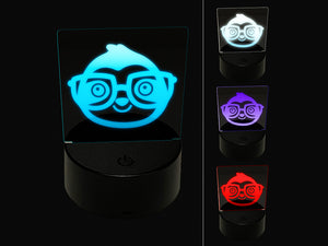 Sloth Smart with Glasses 3D Illusion LED Night Light Sign Nightstand Desk Lamp