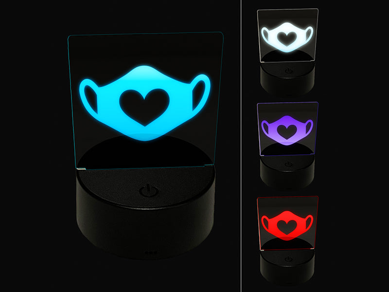 Caring Surgical Face Mask Heart 3D Illusion LED Night Light Sign Nightstand Desk Lamp