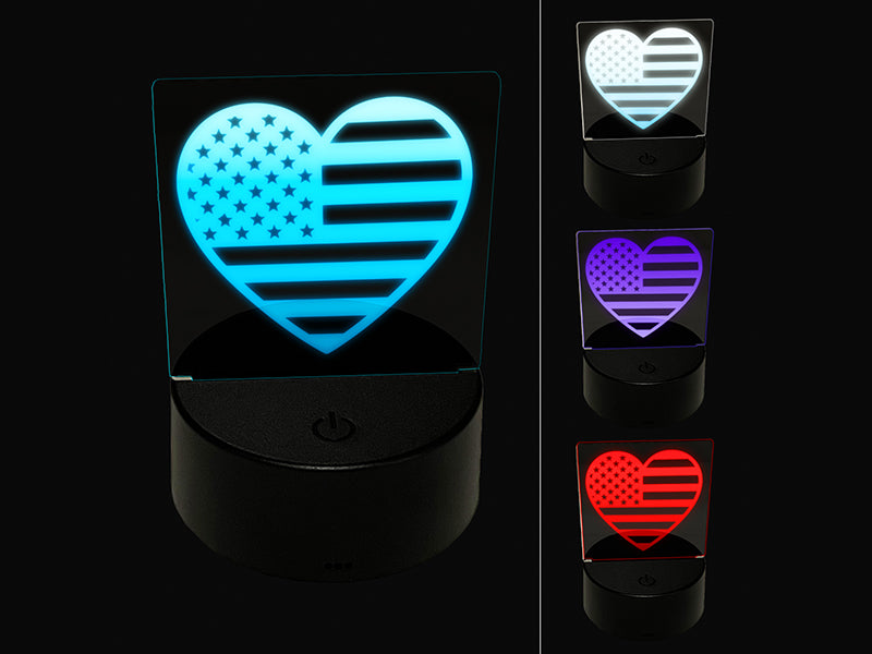Heart Shaped American Flag United States of America USA 3D Illusion LED Night Light Sign Nightstand Desk Lamp