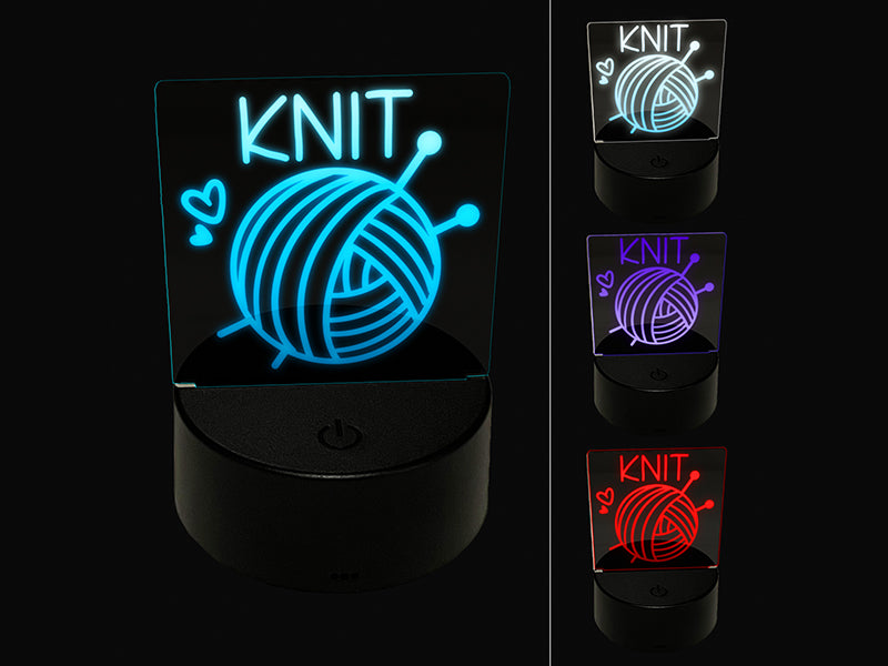Ball Of Yarn Knit Knitting 3D Illusion LED Night Light Sign Nightstand Desk Lamp
