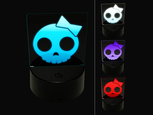 Sassy Skull with Hairbow 3D Illusion LED Night Light Sign Nightstand Desk Lamp