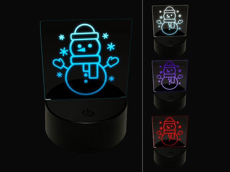 Snowman Hat and Scarf 3D Illusion LED Night Light Sign Nightstand Desk Lamp