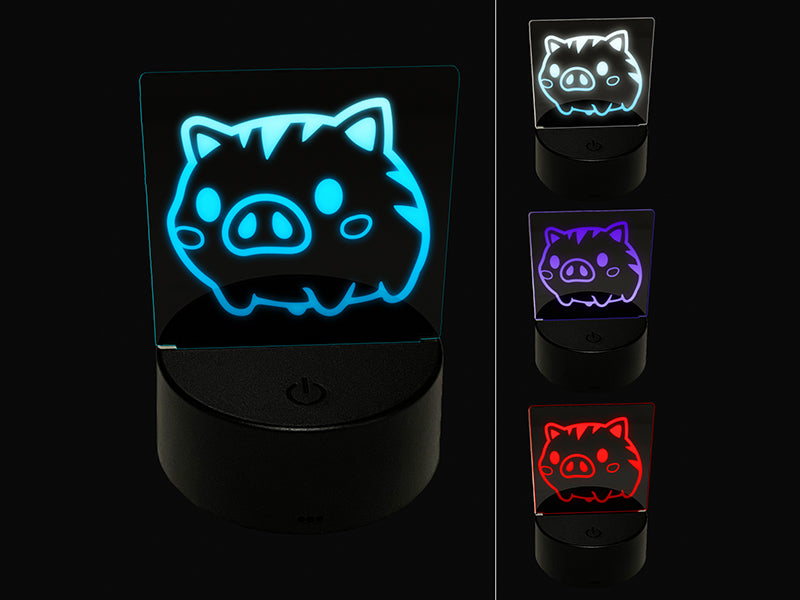 Fun Chibi Wild Boar Pig Swine 3D Illusion LED Night Light Sign Nightstand Desk Lamp