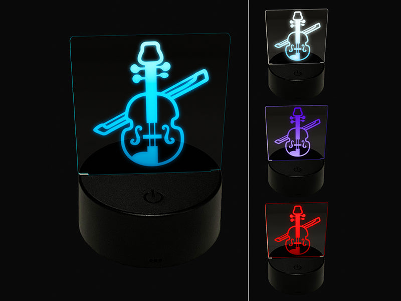 Fun Violin with Bow Icon 3D Illusion LED Night Light Sign Nightstand Desk Lamp