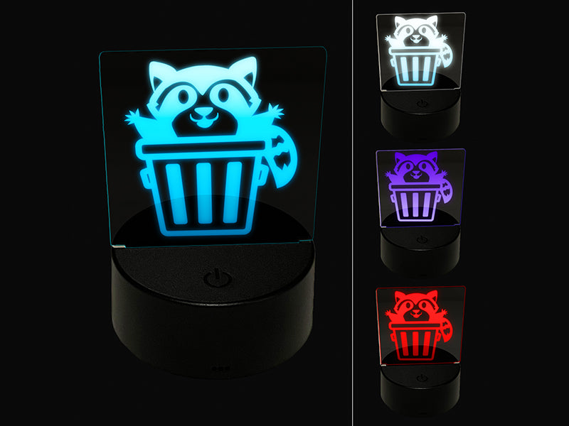 Lively Raccoon in Trash Can 3D Illusion LED Night Light Sign Nightstand Desk Lamp