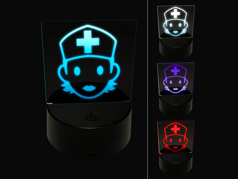 Occupation Medical Nurse Woman Icon 3D Illusion LED Night Light Sign Nightstand Desk Lamp