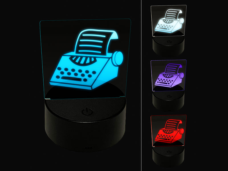 Old Typewriter Icon for Novels Books and Letters 3D Illusion LED Night Light Sign Nightstand Desk Lamp