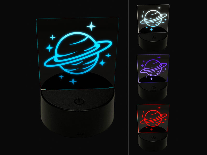 Saturn Planet with Rings and Stars 3D Illusion LED Night Light Sign Nightstand Desk Lamp