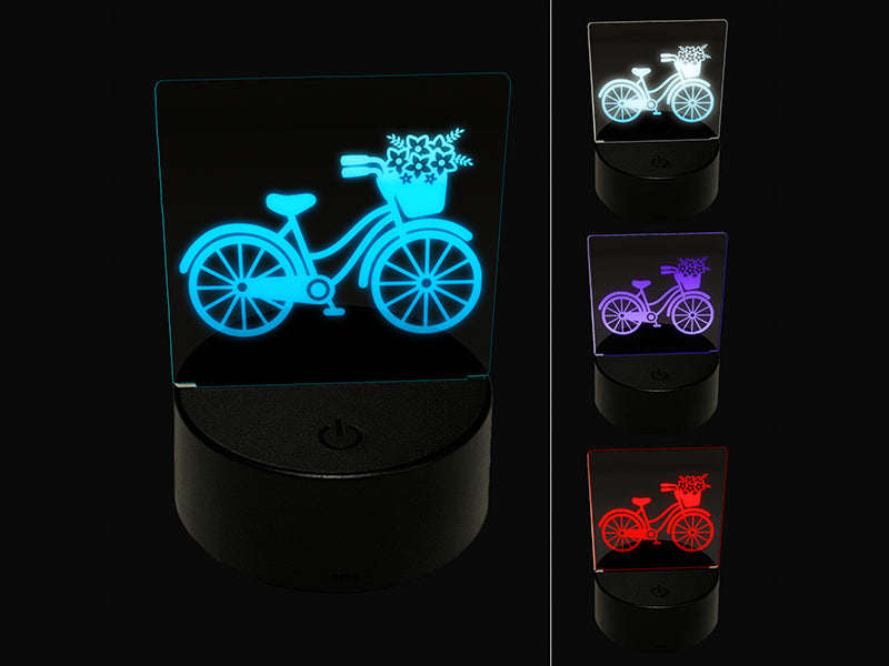 Bike with Flowers 3D Illusion LED Night Light Sign Nightstand Desk Lamp