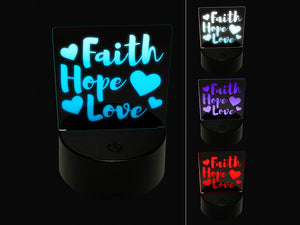 Faith Hope Love with Hearts 3D Illusion LED Night Light Sign Nightstand Desk Lamp