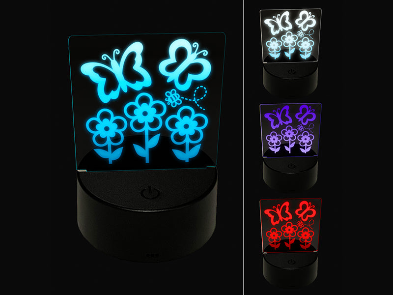 Flowers and Butterflies with Bee 3D Illusion LED Night Light Sign Nightstand Desk Lamp