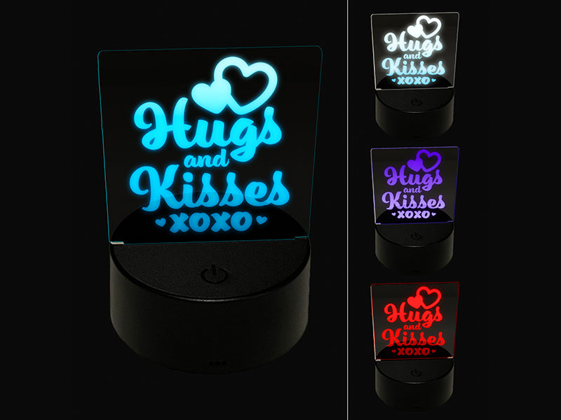 Hugs and Kisses XO Hearts Fun Text 3D Illusion LED Night Light Sign Nightstand Desk Lamp
