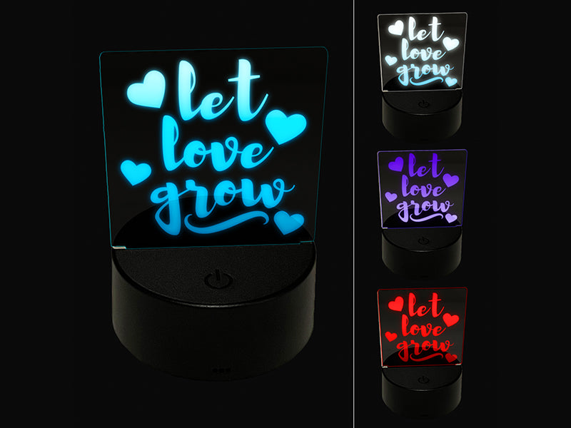 Let Love Grow with Hearts 3D Illusion LED Night Light Sign Nightstand Desk Lamp