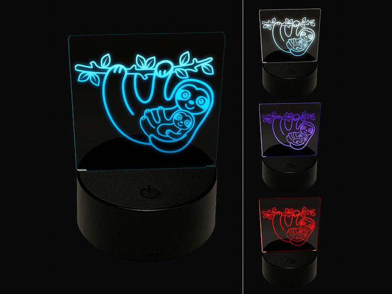 Mother and Baby Sloth 3D Illusion LED Night Light Sign Nightstand Desk Lamp