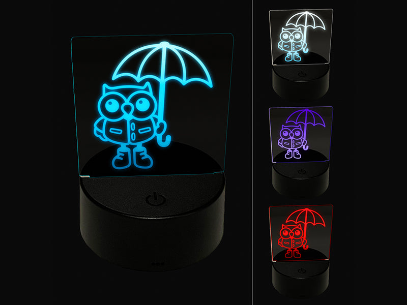 Owl with Umbrella Ready for the Rain 3D Illusion LED Night Light Sign Nightstand Desk Lamp