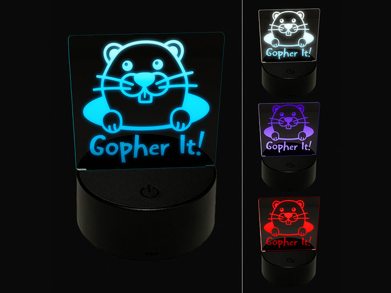 Peeking Gopher Go For It 3D Illusion LED Night Light Sign Nightstand Desk Lamp