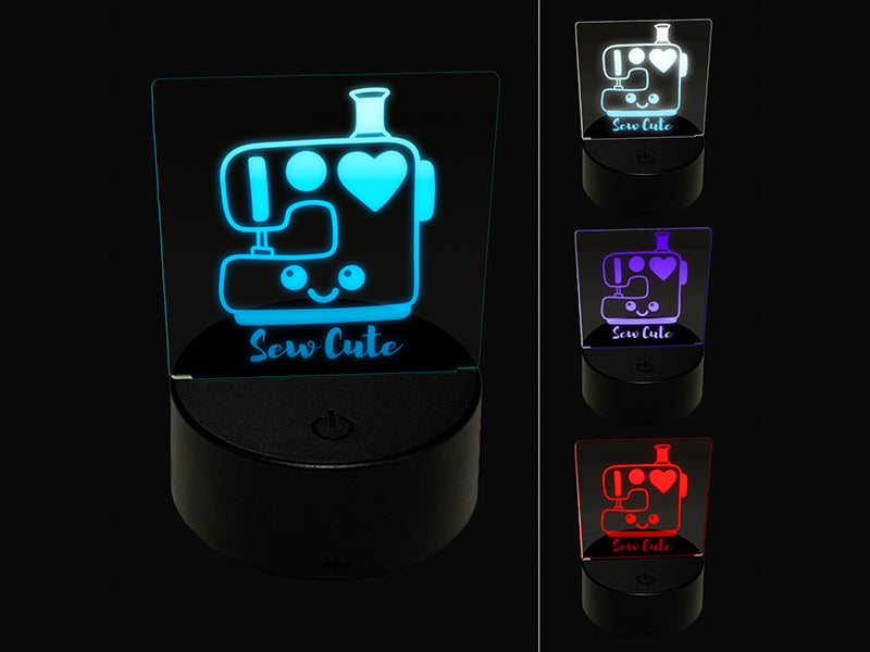 Sew Cute Kawaii Sewing Machine 3D Illusion LED Night Light Sign Nightstand Desk Lamp