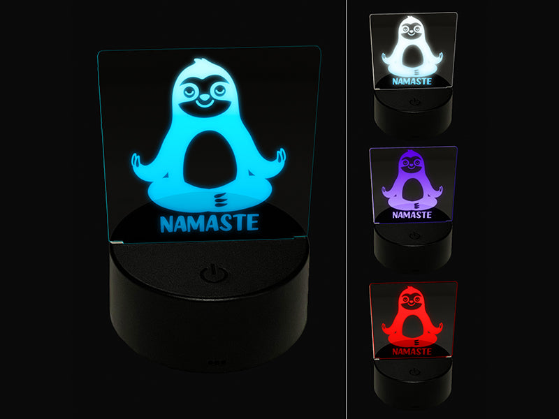 Yoga Sloth Namaste 3D Illusion LED Night Light Sign Nightstand Desk Lamp