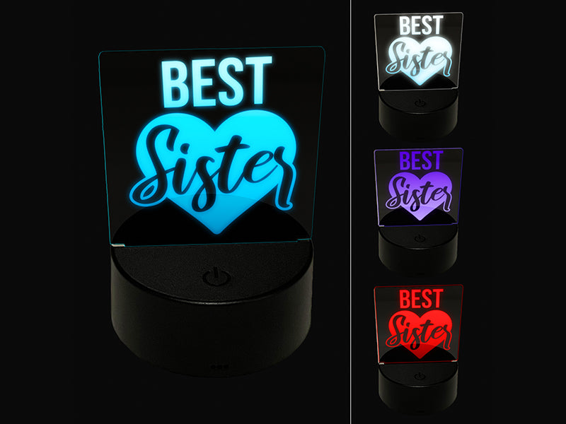 Best Sister in Heart 3D Illusion LED Night Light Sign Nightstand Desk Lamp