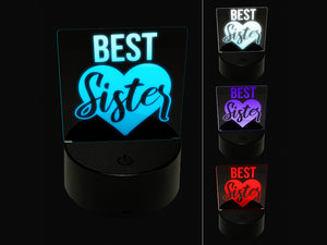 Best Sister in Heart 3D Illusion LED Night Light Sign Nightstand Desk Lamp