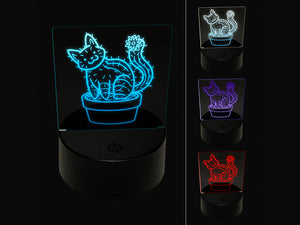 Catcus Cactus Cat Pun 3D Illusion LED Night Light Sign Nightstand Desk Lamp