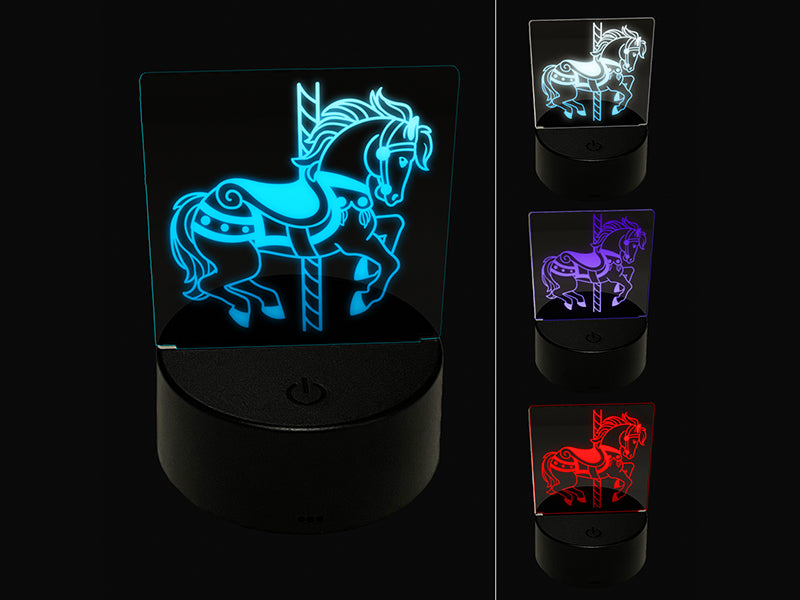 Fancy Carousel Horse Merry-Go-Round 3D Illusion LED Night Light Sign Nightstand Desk Lamp
