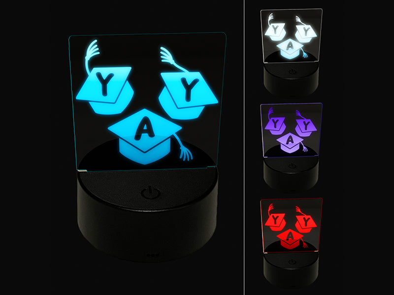 Graduation Caps Yay Graduate Congratulations 3D Illusion LED Night Light Sign Nightstand Desk Lamp