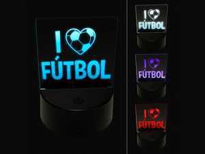 I Love Futbol Soccer Heart Shaped Ball Sports 3D Illusion LED Night Light Sign Nightstand Desk Lamp