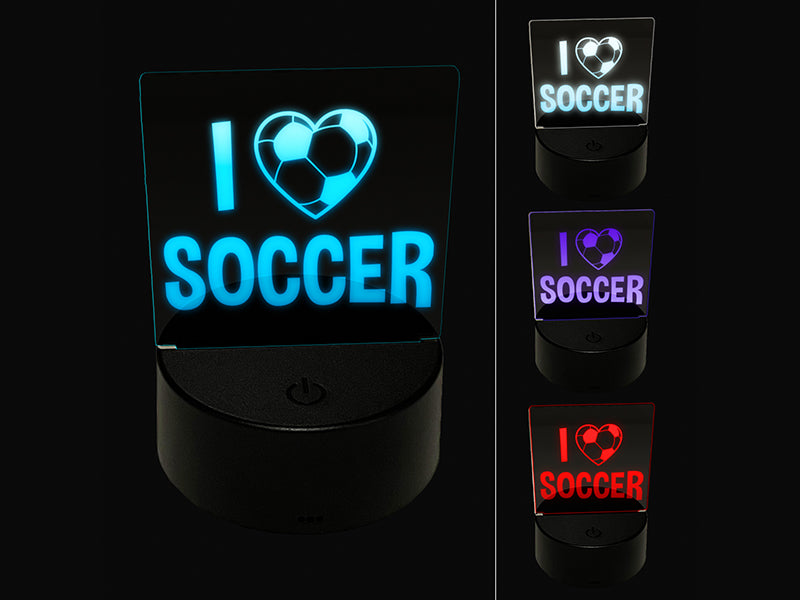I Love Soccer Heart Shaped Ball Sports 3D Illusion LED Night Light Sign Nightstand Desk Lamp