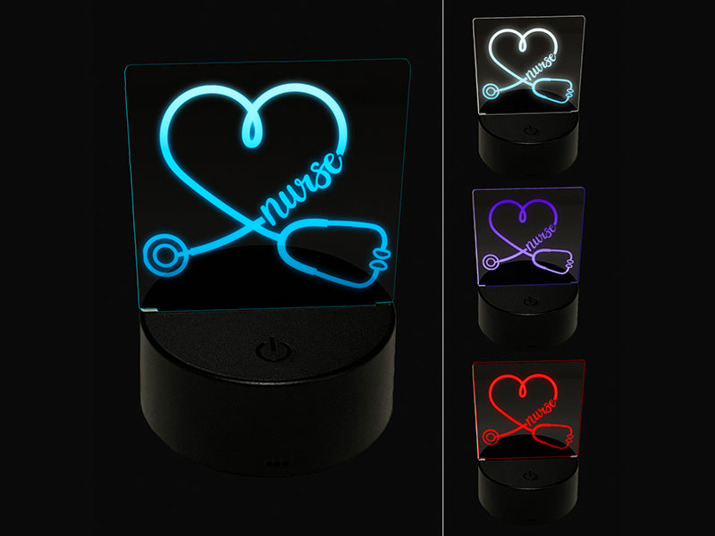 Nurse Heart Stethoscope 3D Illusion LED Night Light Sign Nightstand Desk Lamp