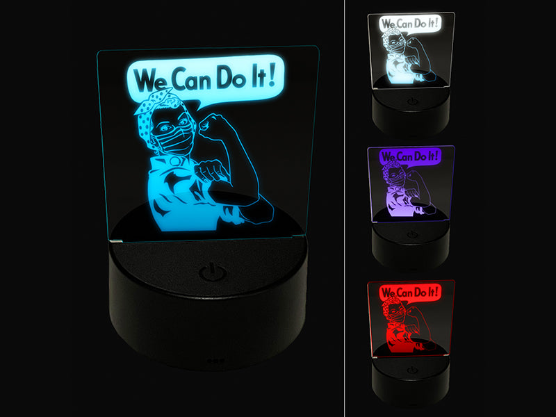 We Can Do It Rosie the Riveter Wearing a Mask Pandemic 3D Illusion LED Night Light Sign Nightstand Desk Lamp