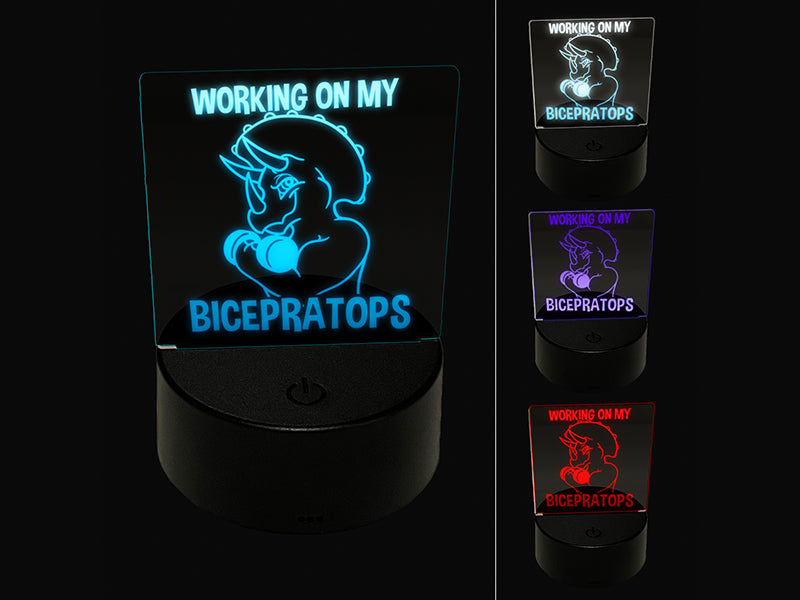 Working on My Bicepratops Triceratops Dinosaur Weightlifting 3D Illusion LED Night Light Sign Nightstand Desk Lamp