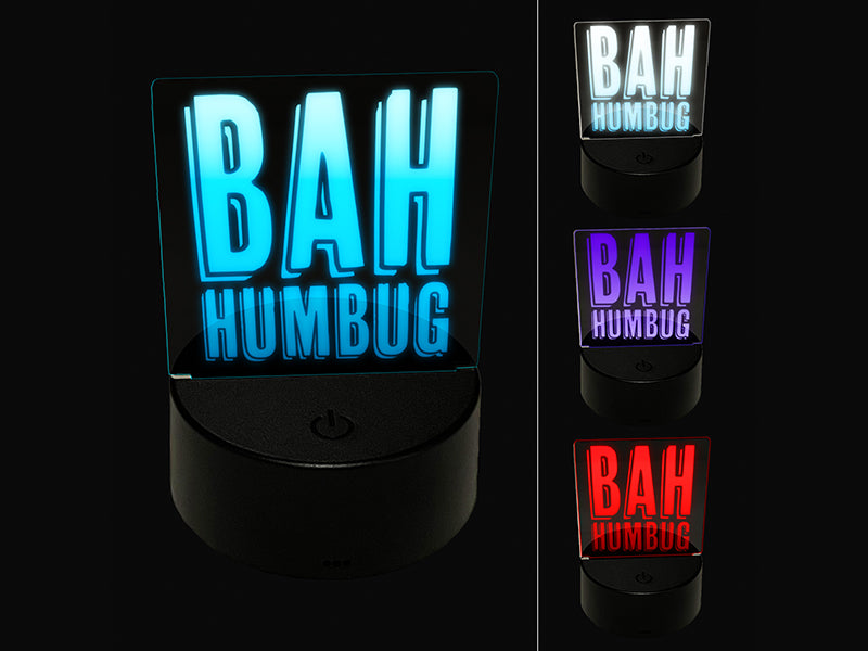 Bah Humbug Funny Christmas Greeting 3D Illusion LED Night Light Sign Nightstand Desk Lamp