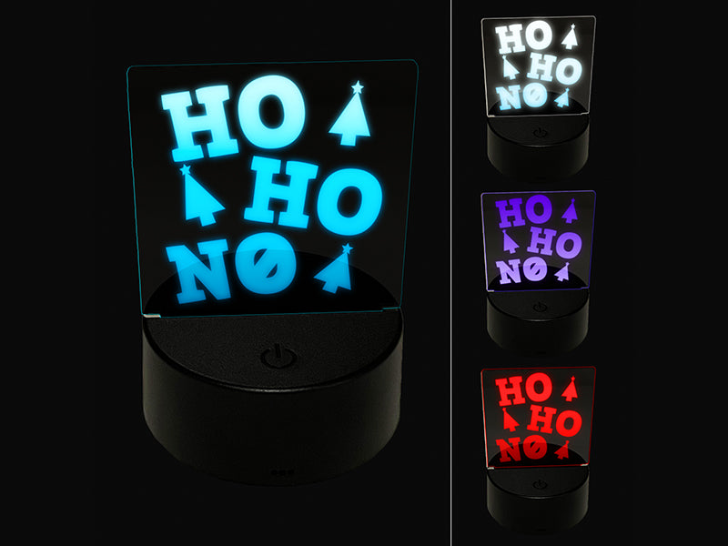 Ho Ho No Funny Christmas with Xmas Trees 3D Illusion LED Night Light Sign Nightstand Desk Lamp