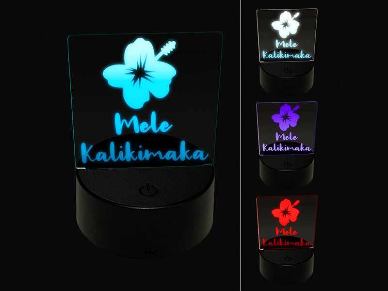Mele Kalikimaka Hawaiian Merry Christmas Hibiscus Flower 3D Illusion LED Night Light Sign Nightstand Desk Lamp