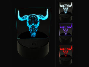 Bull Skull 3D Illusion LED Night Light Sign Nightstand Desk Lamp