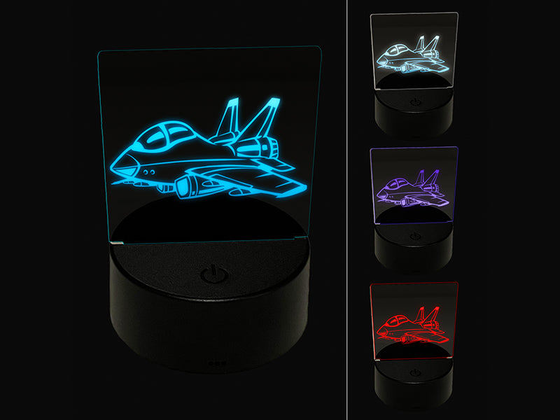 Cartoon Military Fighter Jet Airplane 3D Illusion LED Night Light Sign Nightstand Desk Lamp