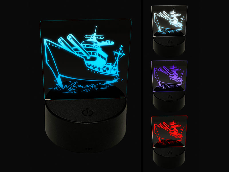 Cartoon Navy Battleship 3D Illusion LED Night Light Sign Nightstand Desk Lamp