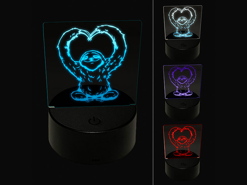 Happy Sloth Making Heart Arms 3D Illusion LED Night Light Sign Nightstand Desk Lamp