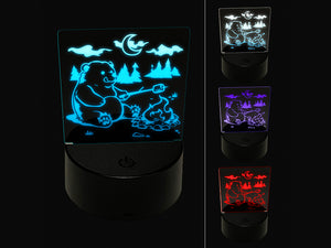 Hungry Bear Making S'mores over a Campfire 3D Illusion LED Night Light Sign Nightstand Desk Lamp