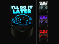 I'll Do It Later Lazy Cat 3D Illusion LED Night Light Sign Nightstand Desk Lamp