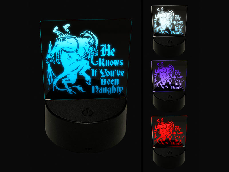 Krampus Knows If You've Been Naughty Christmas 3D Illusion LED Night Light Sign Nightstand Desk Lamp